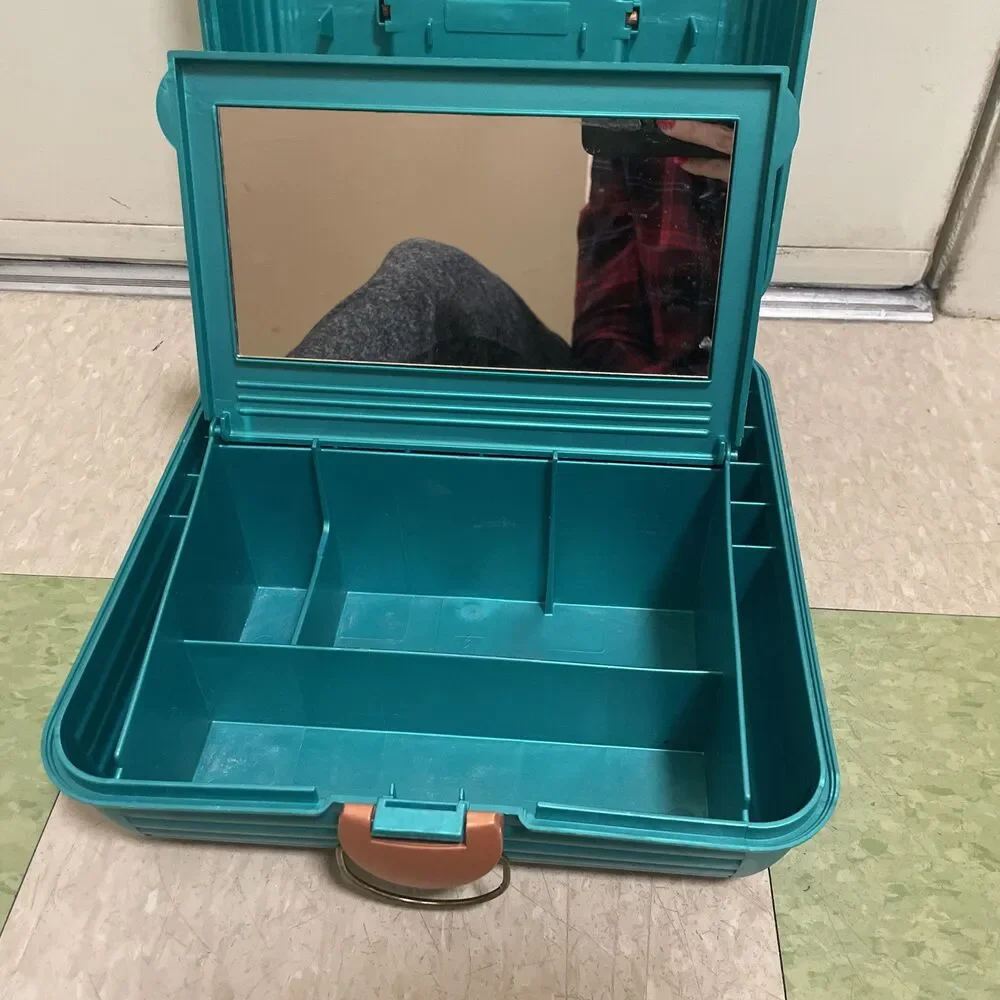 Vtg SASSABY Makeup Case Travel Organizer Model 108 Hard Case GREEN Blue Gold